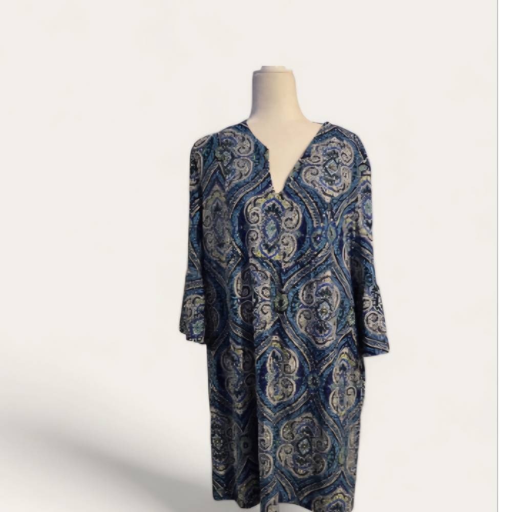 Jude Connally Blue and Green Paisley Tunic Dress